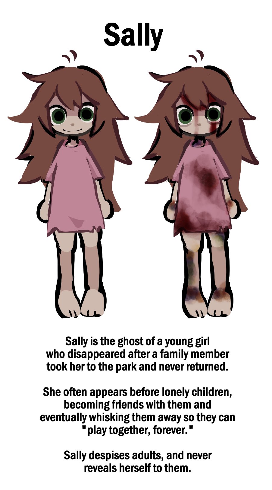 I made Sally in Roblox( the little ghost is the ghost girl in my mind) :  r/sallyface