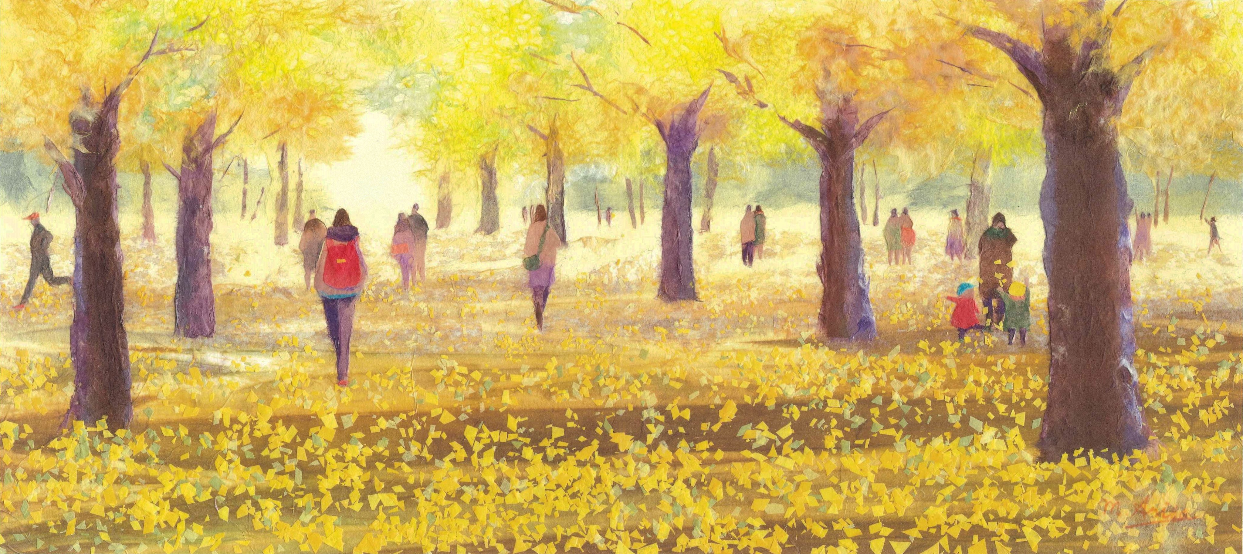 和紙ちぎり絵のがんぴ舎 ８月教材 公園の秋 です 今回は式紙２枚で１作品 この作品に合わせた額も用意いたしております 紅葉 イチョウ 秋 癒し ちぎり絵 和紙ちぎり絵 和紙 おうち時間を楽しむ 知育 芸術 Collageart 伝統工芸 T