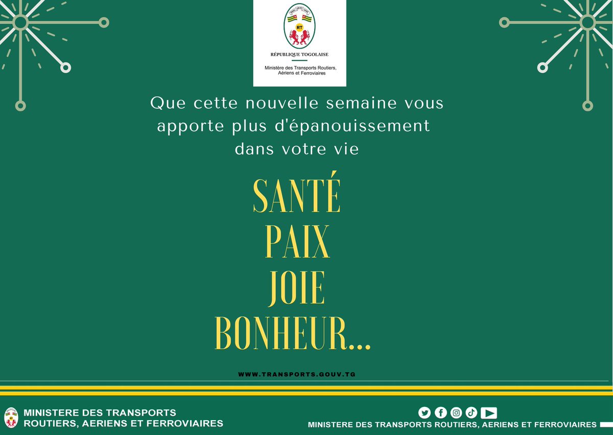 MTRAF_TG's tweet photo. #NouvelleSemaine
Chaque jour est une nouvelle opportunité...
Un nouveau départ!
Bonne semaine
#RespectonsLeCodeRoutier
#SecuriteRoutiere
#Prudence
#Vigilance
#Courtoisie https://t.co/ZC1V0wkR7O
