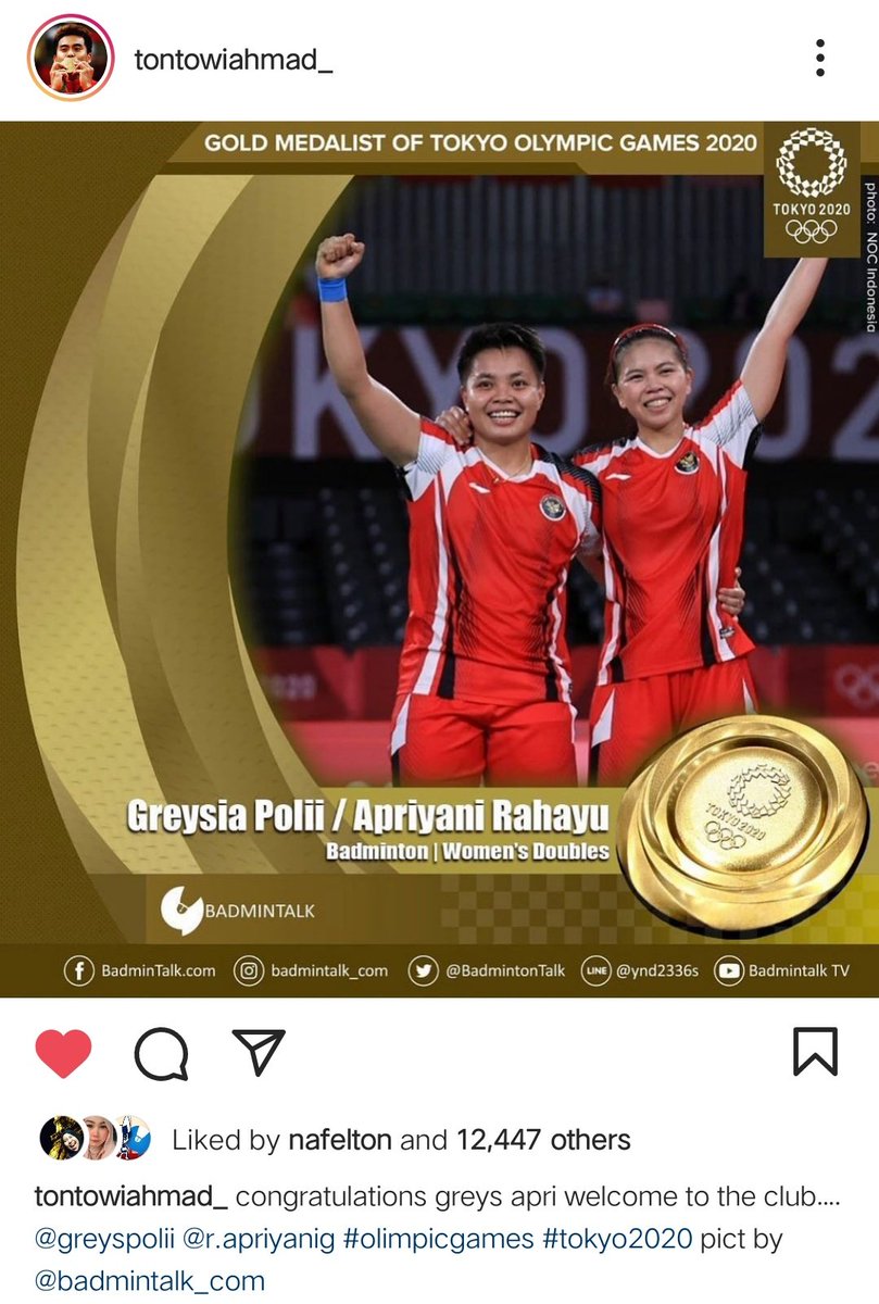 WELCOME TO THE CLUB, GREYSIA/APRI 🥇

#BadmintalkTokyo2020 #Badminton #Tokyo2020