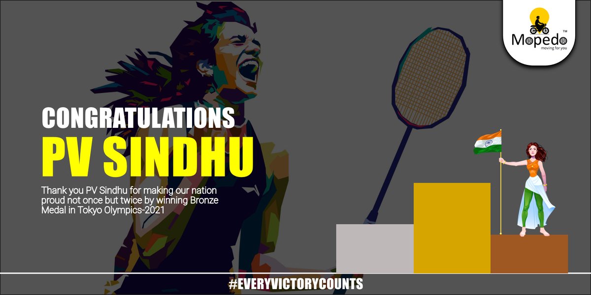 BikeTaxiService's tweet photo. #PVSindhu went on to become the first Indian woman to win two individual Olympic medals ever. Proud of you champ!
#TokyoOlympics #TokyoOlympics2020 @WeAreTeamIndia #IndiaTodayAtOlympics #Olympics2020 #Olympics2021 #Badminton #Cheer4India #TeamIndia #EVERYVICTORYCOUNTS #Trends https://t.co/IicrGbzB1C