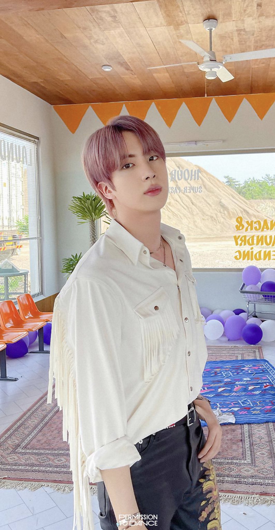 Seokjinism - THE ASTRONAUT JIN 🧑‍🚀 (Fan Account) on X: This customized white  shirt and embroidered pants- love it. Seokjin's hair color is so good for  the PTD MV #방탄소년단진 #JIN #BTSJIN #