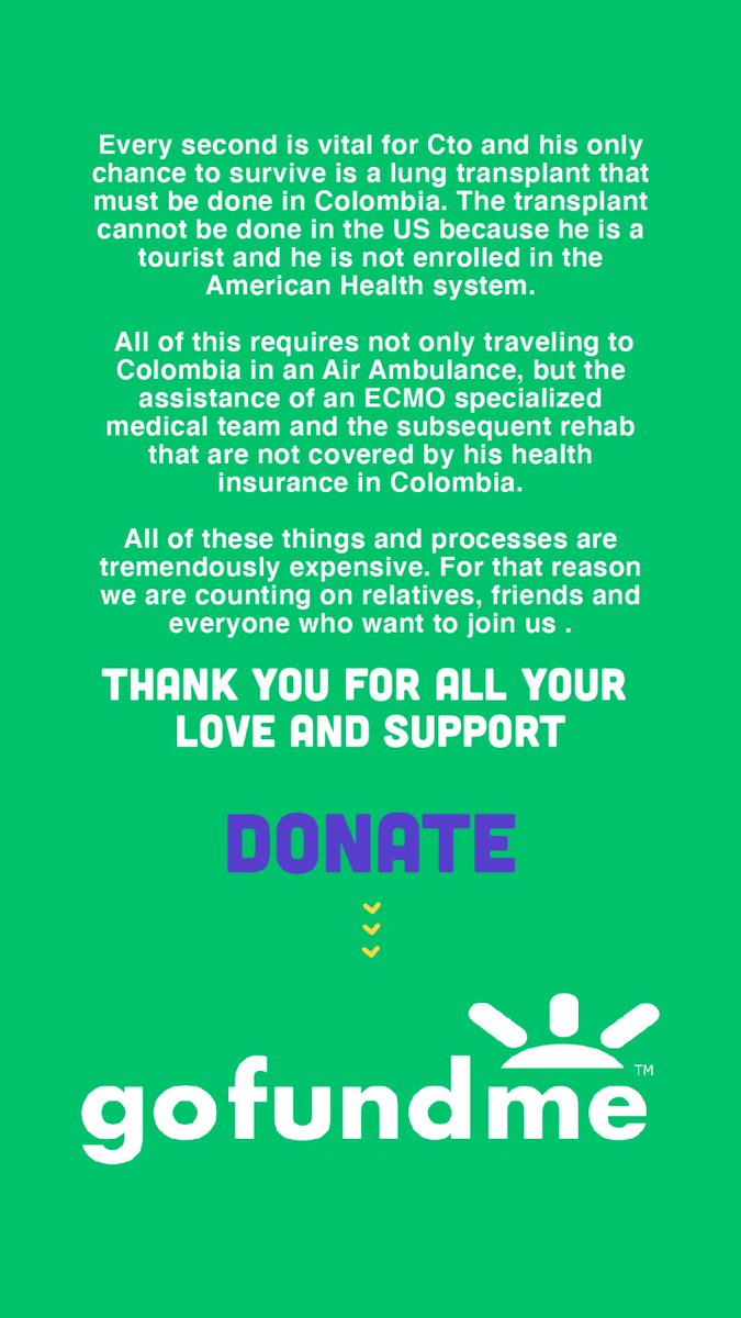 [HELP RT] 
WE NEED YOUR HELP! 
A family member went to the US to get vaccinated and got sick as soon as he arrived. He has been at Cleveland Clinic Florida - Fort Lauderdale for two months, connected to an ECMO team that keeps him alive +