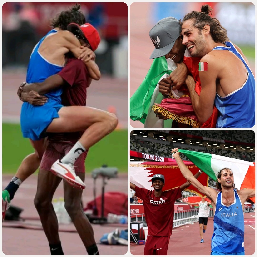 Zoot580's tweet photo. So far, this is my favorite Olympic moment.

With both high jump competitors tied, the judge asked Gianmarco Tamberi and Mutaz Essa Barshim if they wanted a tie-breaking jump-off.  Barshim asked, "Can we have two golds?"
The official nodded.

I love it.

#TokyoOlympics #Olympics https://t.co/1LXzGV70f4