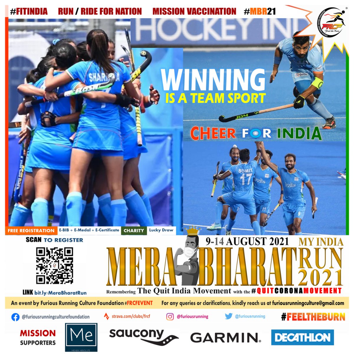 furiousrunning's tweet photo. Best Wishes to #TEAMINDIA - #HockeyIndia for making it to the Semi-Finals of the Olympics. Both Men's and Women's teams together reaching this space first time since 1980. Let's Cheer for India's Glory. Winning is a Team Sport!

Join #MeraBharatRun 🔗 https://t.co/vRtoADgYbt  💉 https://t.co/pwwx7QTQTP