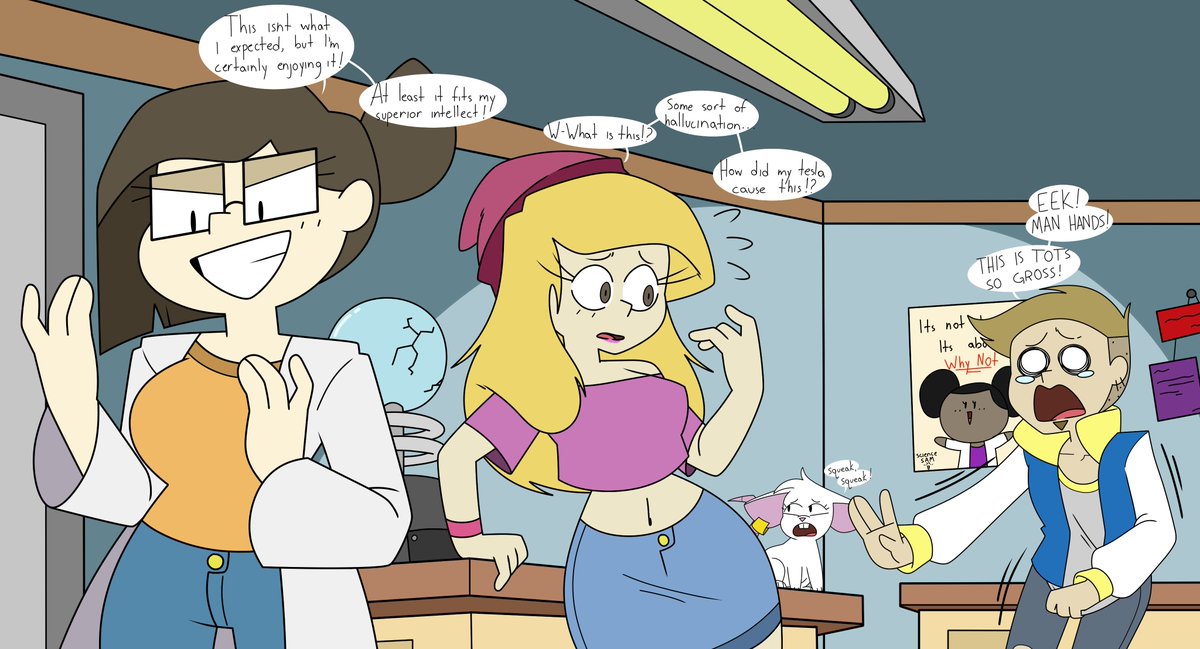 dezzy_draws's tweet image. Patreon Comic Release! 
patreon.com/posts/experime…

Science projects are always a pain, especially when done in forced groups, so what happens when a group of 3 come to test their Electrical Magnifier after a little mouse decided to mess with the wiring? Shenanigans that's what!