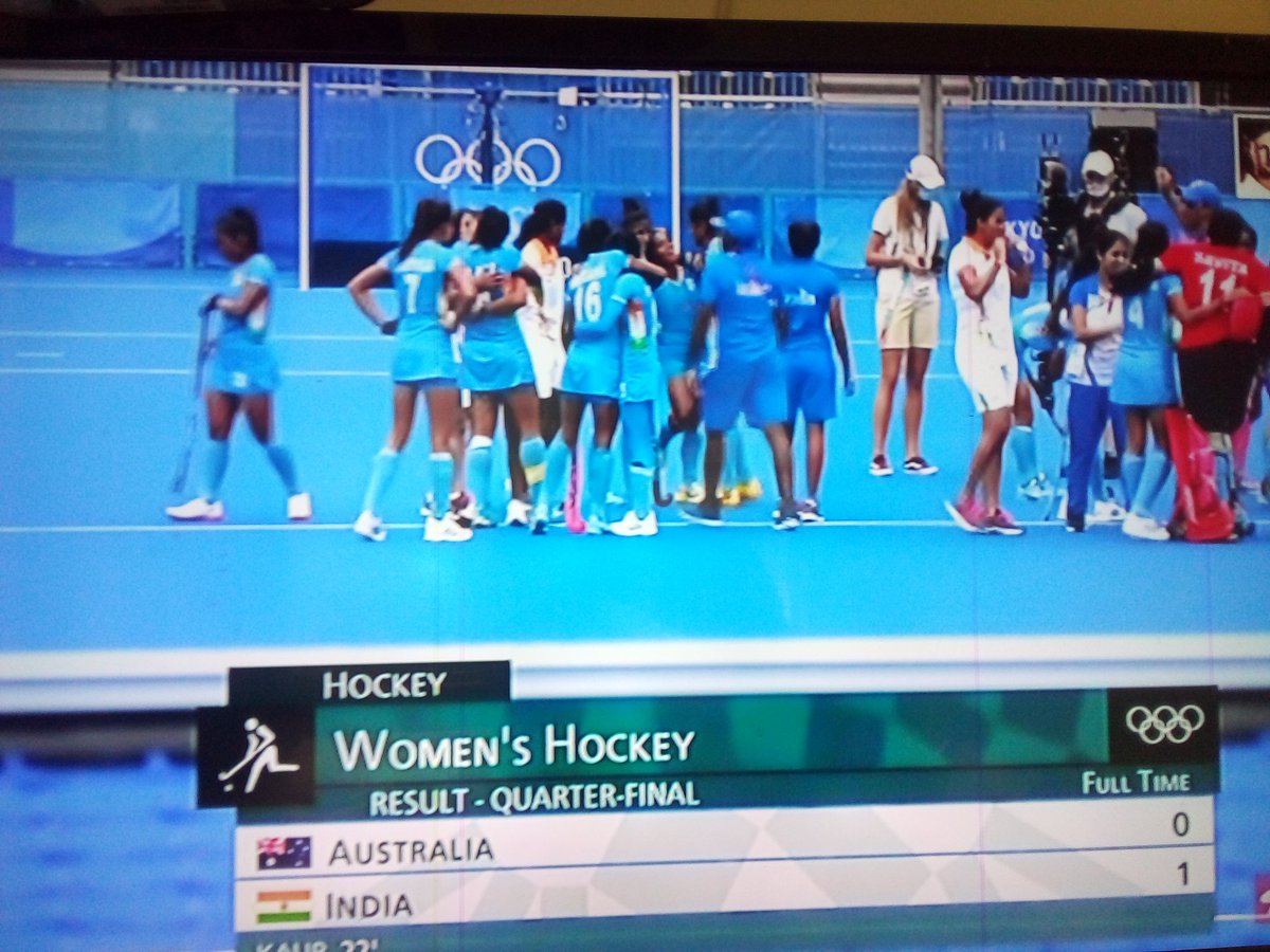 KuldeepRawatBJP's tweet photo. Wow . What a match . Well done  Girls . Records are meant to be broken. Frst time India women  hockey team reached semi final #after41years of olympic history by beating mighty Ausie .
#GoForGoldgirls
#GoForGold
#INDvsAUS
#TokyoOlympics2020
 #ChakDeIndia
#hockeyindia 
#Girlpower https://t.co/KqOfT4U8Xa