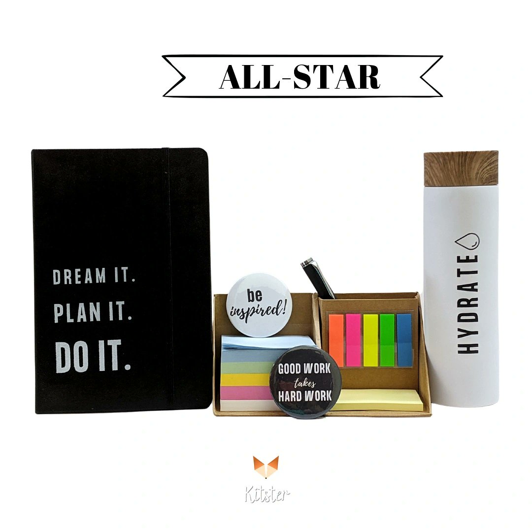 KitsterIndia's tweet photo. The first Corp Kit we launched recently is this ✨ALL-STAR Employee Kit.
Make every new employee feel welcome with this ready-to-gift starter kit. It's got everything they'll need to transition into a new team &amp; working environment. 
Visit https://t.co/6EkMHf1fZ7
#employeekit https://t.co/lgjDPqZ5pt