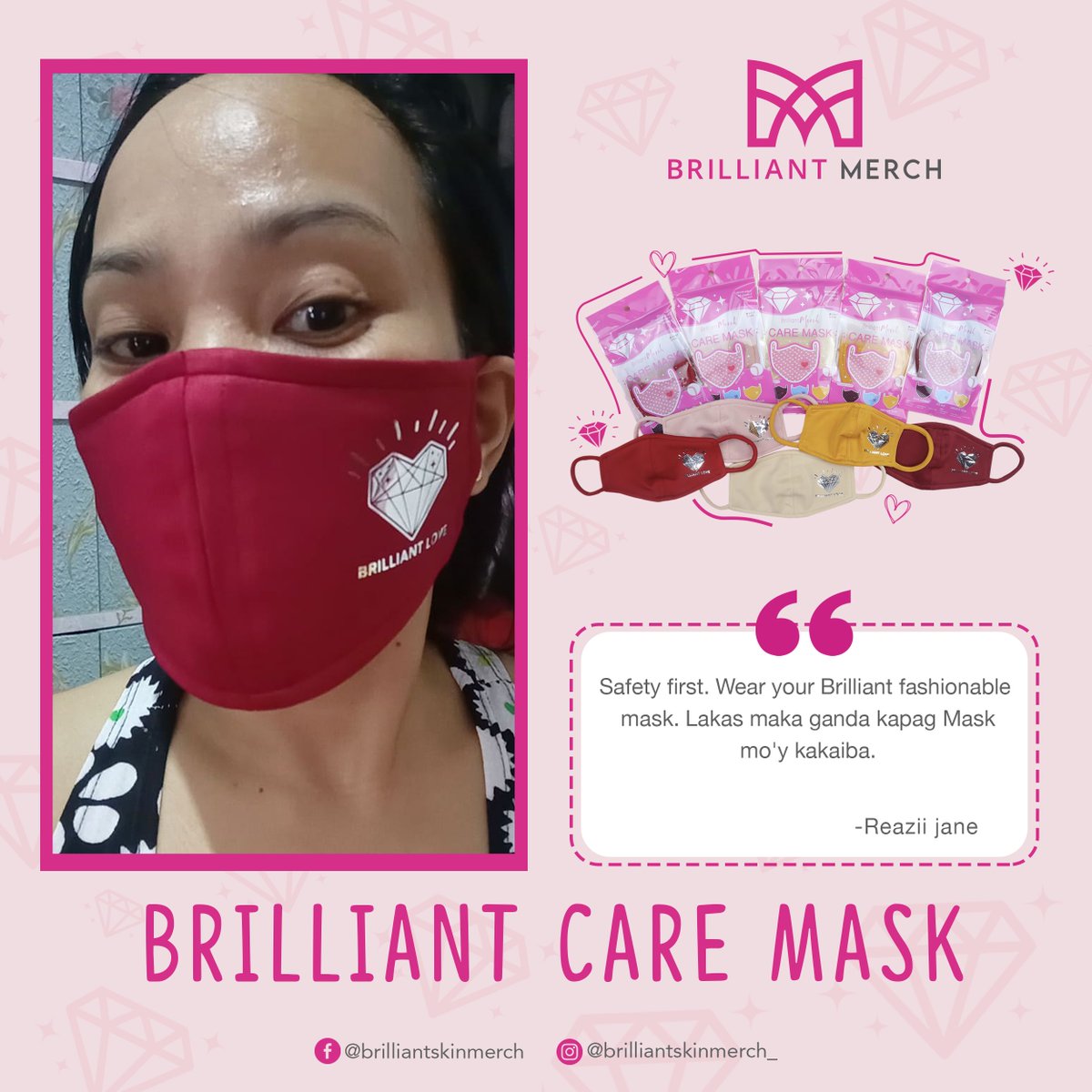 If you want to be safe during this pandemic use Brilliant Care Mask. 😷 Protektado kana comfy ka pa. 💖
#BrilliantMerch 🛍
#BrilliantSkinEssentialsInc