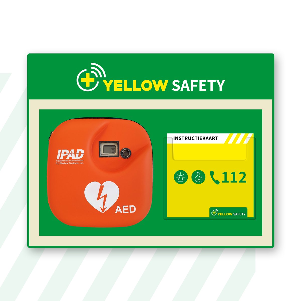 YellowSafety1's tweet photo. De #YellowSafety #Wall module #AED bestaat uit een #defibrillator, compact en dus eenvoudig mee te nemen naar een #calamiteit. De #AED heeft een geluidsdetector en #reanimatiedetectie. De #instuctiekaart met pictogrammen is voor iedereen op elk moment inzichtelijk. https://t.co/AZhwA9CSrl