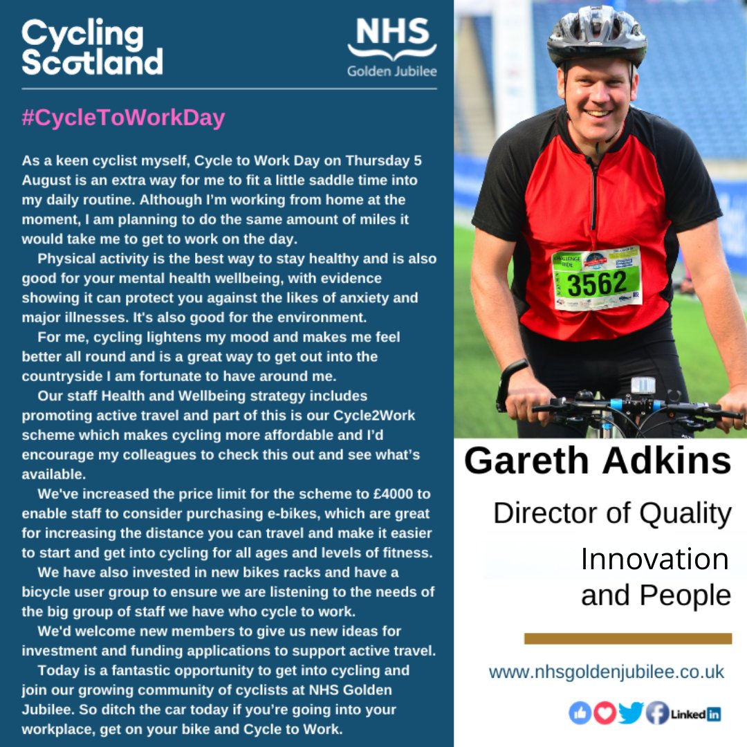 It's #CycletoWorkDay on Thursday and we've teamed up with <a href="/CyclingScotland/">Cycling Scotland</a> to highlight the benefits of cycling for your physical and mental health and wellbeing. #cyclingfriendly cycling.scot cycletoworkday.org
