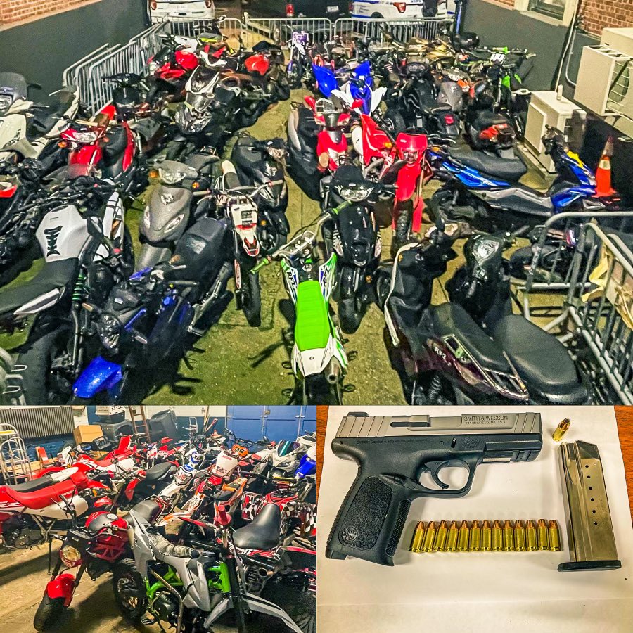 Members of the 46 Precinct seized SIXTY dirt bikes, mopeds, &amp; quads this weekend-recovering this loaded gun in the process.

Gang members, dirt bikes, &amp; guns. A common theme in many shooting incidents. We won’t tolerate it.