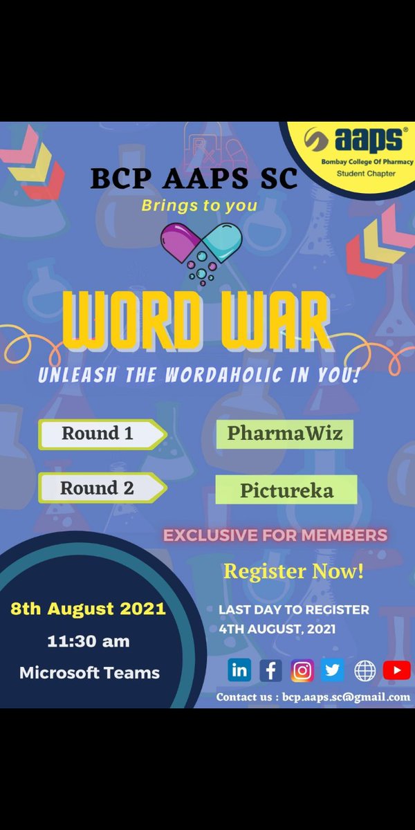 BcpAaps_Sc's tweet photo. BCP AAPS SC has come up with an amazing vintage game
⚡WORD WAR⚡
Unleash the wordaholic in you!
An interesting and fun event which will keep you on your finger tips and rage a competitive fire 🔥
THIS EVENT IS EXCLUSIVE FOR MEMBERS OF BCP AAPS STUDENT CHAPTER
#aaps #bcpaaps https://t.co/Q8gm9nzxGx