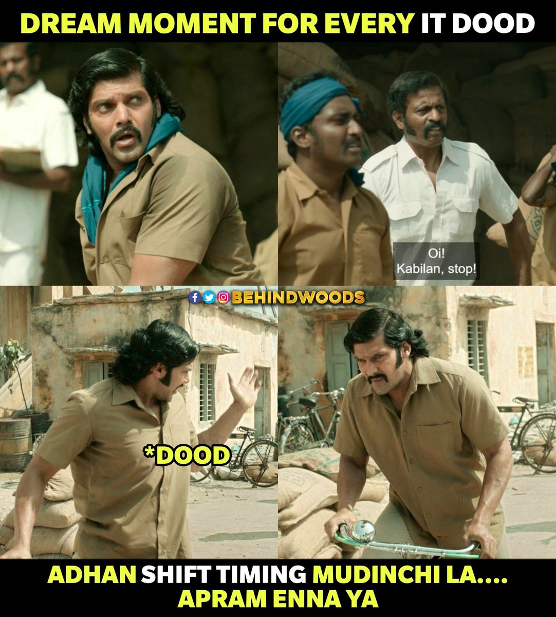 behindwoods's tweet photo. 9 Mani Ku Mela Vandi Odathu Moment 😂

#ITDood #Office #Work #SarpattaParambarai https://t.co/MoIL3grBey