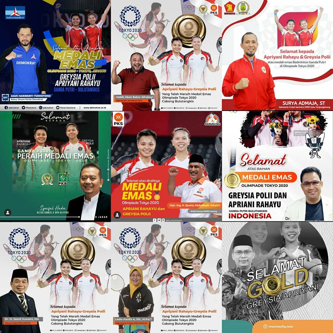 Mereka mengerdilkan perjuangan Greycia Polli dan Apriyani Rahayu sebagai perjuangan bangsa Indonesia, mengggantinya dengan identitas partai.

Sungguh sesuatu yg tak patut, tamak dan culas, menyematkan lambang partai bahkan tanpa Merah Putih. Inilah karakter mereka yang buruk..!!