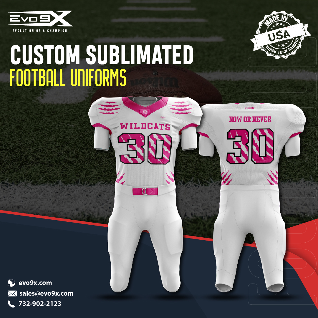 Get Custom Sublimated Football Uniforms for Men, Women & Youth in Premium Designs - Lightweight & Moisture-Wicking - Customizable with Team’s logo, Player Name & Number - Permanent sublimated prints & patterns Learn More >> hubs.ly/H0TtgNj0 #CustomSublimatedUniforms