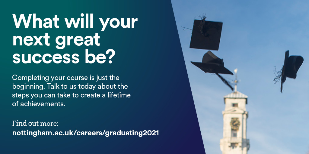 UoNCareers's tweet photo. 🎓Completing your course is just the beginning. Talk to us today about the steps you can take to create a lifetime of achievements. Find out more about the options available to you: https://t.co/tKoqZNO8MV
#GraduatingIn2021
@UoNStudentLife @UniofNottingham @UoNSU https://t.co/qbyIdge2xb