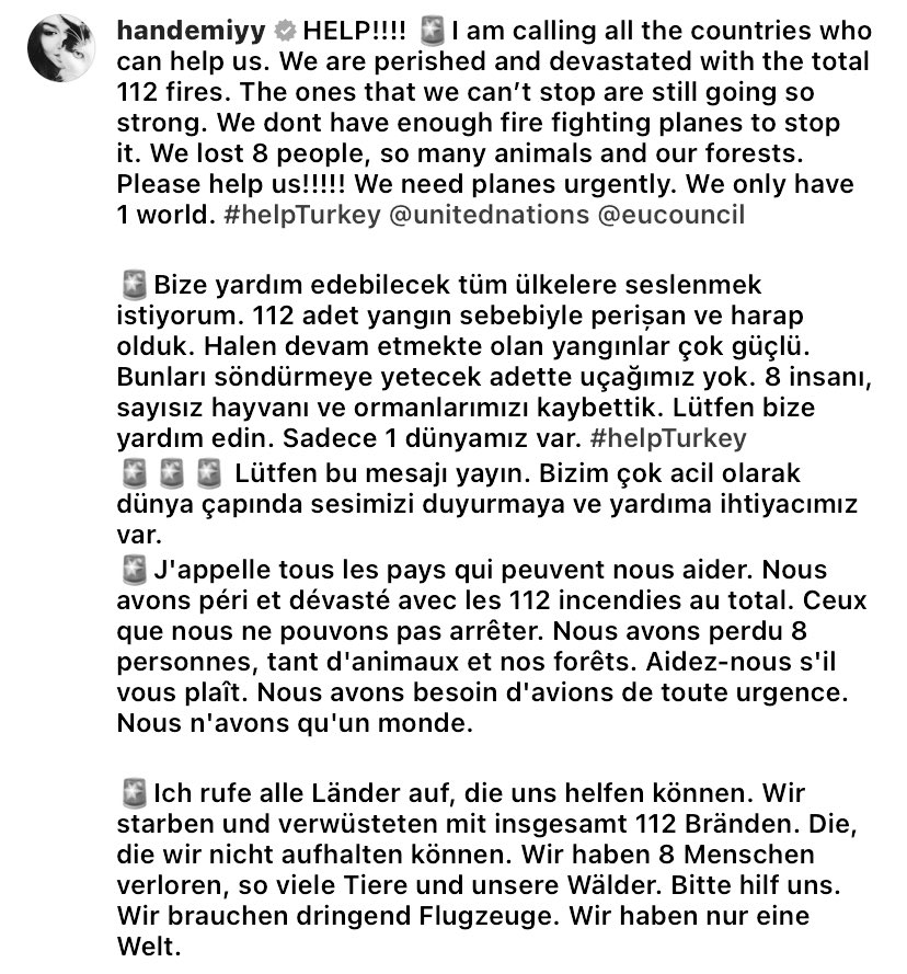 hanker_1hk's tweet photo. “We are perished and devastated with the total 112 fires.The ones that we can't stop are still going so strong.We dont have enough fire fighting planes to stop it. We lost 8 people, so many animals and our forests.Please help !We need planes urgently.We have 1 WORLD #HelpTurkey “ https://t.co/3pPtDSpPP1