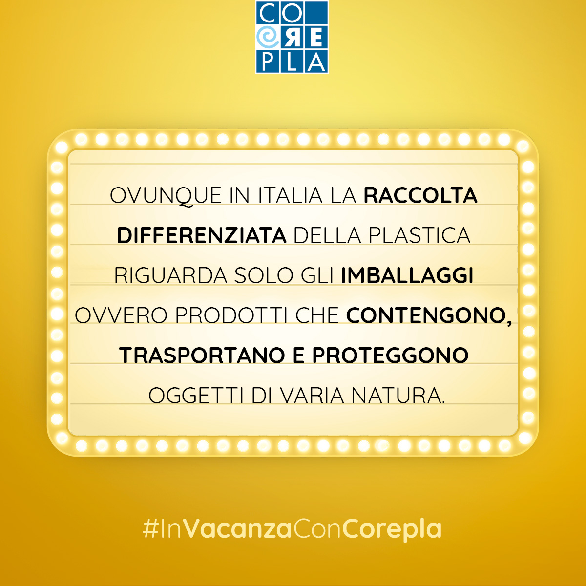 Corepla_Riciclo's tweet photo. #InVacanzaConCorepla
✅Bottiglie, sacchetti per pasta/snack/patatine, pellicole trasparenti, vaschette in plastica, vasetti yogurt, bicchieri.
🚮Raccolta differenziata.
❎Mascherine, giocattoli, secchielli, ciabatte, canotti, palloni, borracce.
🚮Raccolta indifferenziata. https://t.co/jz9zVkBeSI