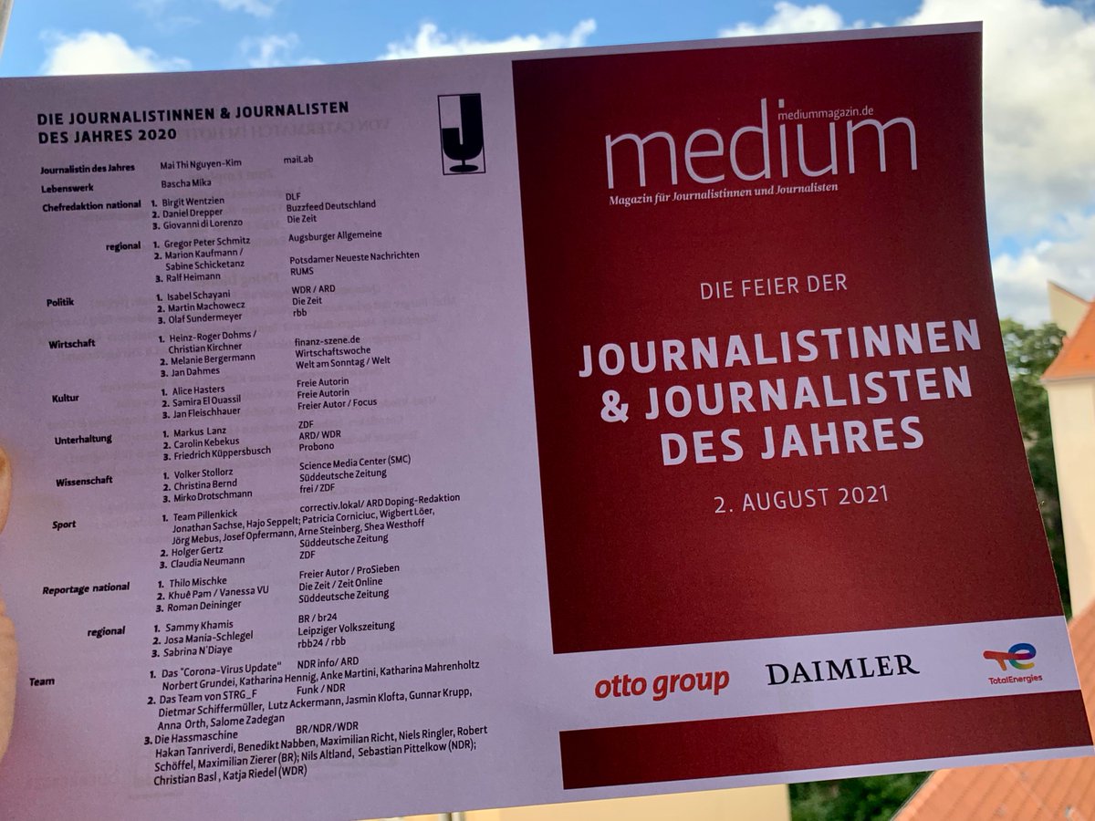 AnMilz's tweet image. Heute können wir endlich in Berlin die "Journalistinnen &amp;amp; Journalisten des Jahres 2020" ehren  - und die Sonne scheint dazu :-)! Wir freuen uns auf @maithi_nk @bwentzien @GPSchmitz @KorinnaHennig @NorbertGrundei @isabelschayani @alicehasters und viele mehr...! #jdjmm