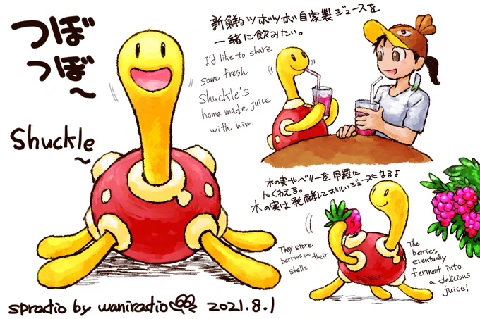 #ポケモンと生活 
#ツボツボ
#Pokemon
#Shuckle
 
1日に1匹のポケモン
(コミッション頼んでくれる人のお陰で今の所続行中🐊💫)
213日目はいつもは岩の影に隠れている、ツボツボ!🏺 