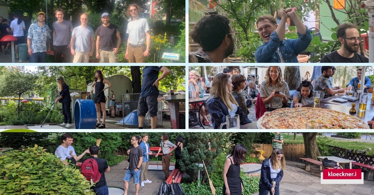 kloeckner.i (@kloeckner_i) on Twitter photo After a long time where team meetings could only take place virtually our developers have made the start and had their first team event IN PERSON!Over the past year the team has grown significantly but many employees have never met.This finally changed with Mini Golf and a pizza! After a long time where team meetings could only take place virtually our developers have made the start and had their first team event IN PERSON!Over the past year the team has grown significantly but many employees have never met.This finally changed with Mini Golf and a pizza!