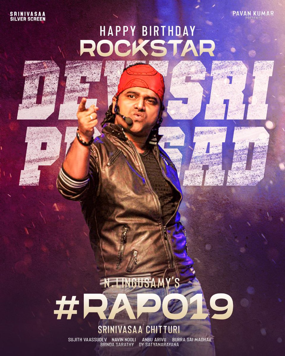 PRDuddiSreenu's tweet photo. Wishing our Rockstar 🥁 @ThisIsDSP A Very Happy Birthday 🎶

#RAPO19 #HBDRockstarDSP 

Ustaad @ramsayz @AadhiOfficial @dirlingusamy @IamKrithiShetty  @iAksharaGowda  @SS_Screens @sujithvasudev  @srinivasaaoffl  @NavinNooli @anbariv @PulagamOfficial https://t.co/qkxZz2tCFi