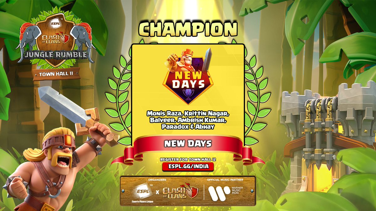 🏆Presenting the Champions of ESPL Clash of Clans Jungle Rumble Town Hall 11! 🏆

Thank you to the awesome India Clash of Clans community.