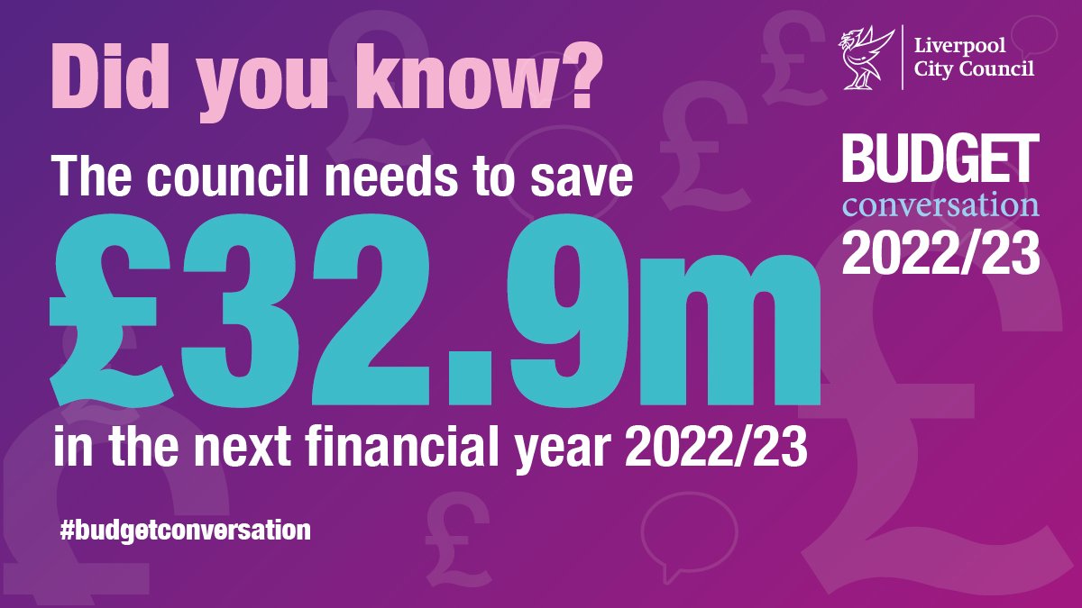 lpoolcouncil's tweet photo. #Budget | @lpoolcouncil must save £32.9m in the next financial year to balance our books.
Join our #BudgetConversation and tell us which services you value the most.
Look out for a virtual budget calculator and feedback postcards coming soon.
More: https://t.co/37zvlVYp68 https://t.co/8ZbTVauKve