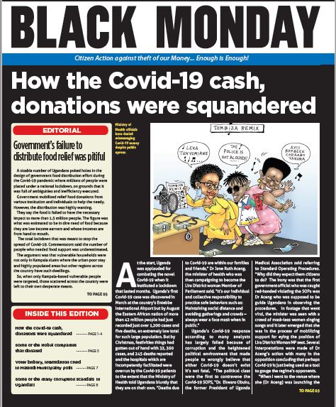 ipaidabribeug's tweet photo. Interesting stories in @UGBlackMonday on the theft of COVID donations during the first phase of the pandemic. Download your copy at https://t.co/xIHM3Brjcc. Let's hear your thoughts🧐 https://t.co/CKSRfHCf5e