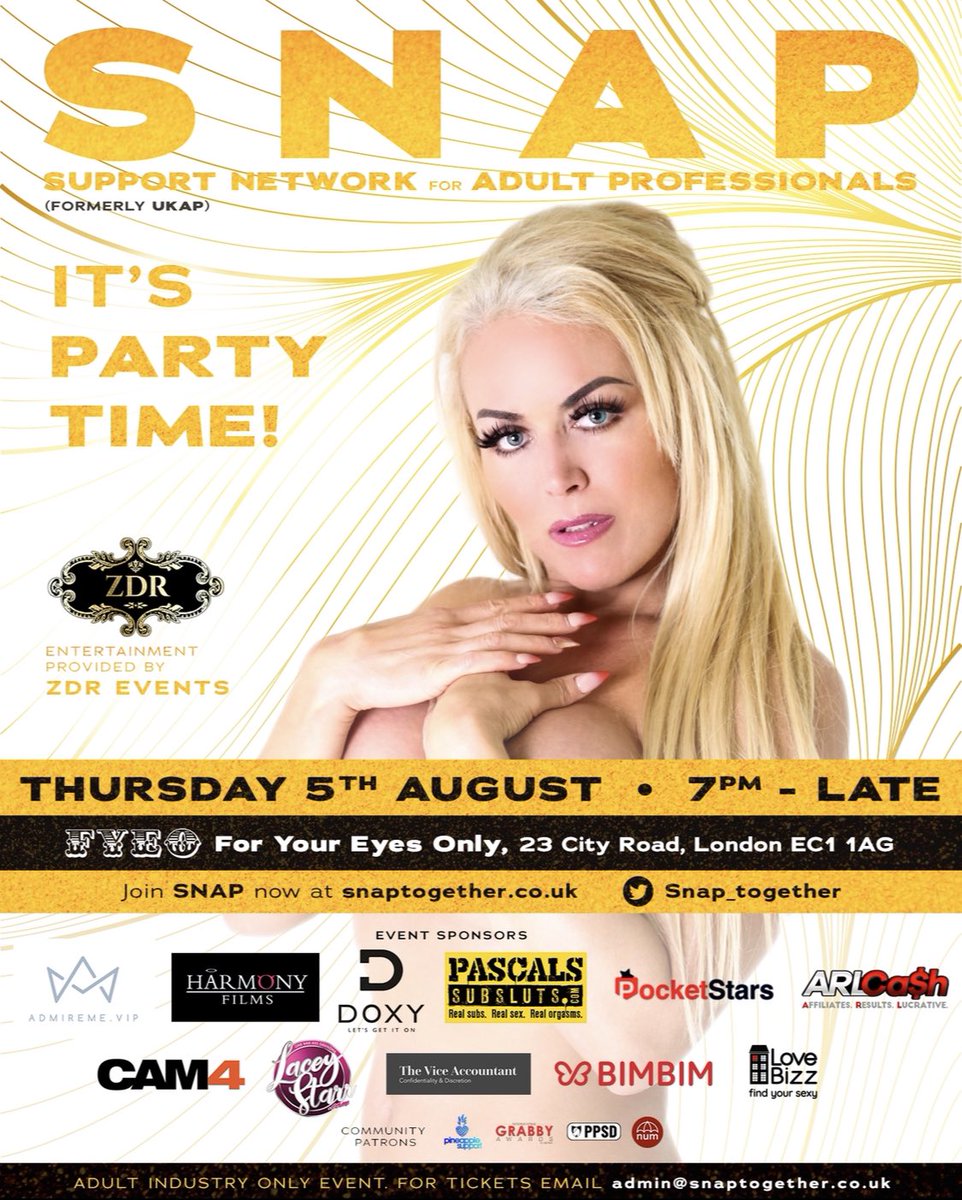 IT’S PARTY WEEK!!! If you’re in the Adult Industry, come and join us this Thursday for the biggest Adult event in years. Also, take a few seconds to follow us @SNAP_Awards as there’s a huge announcement there at 10am on Monday 9th