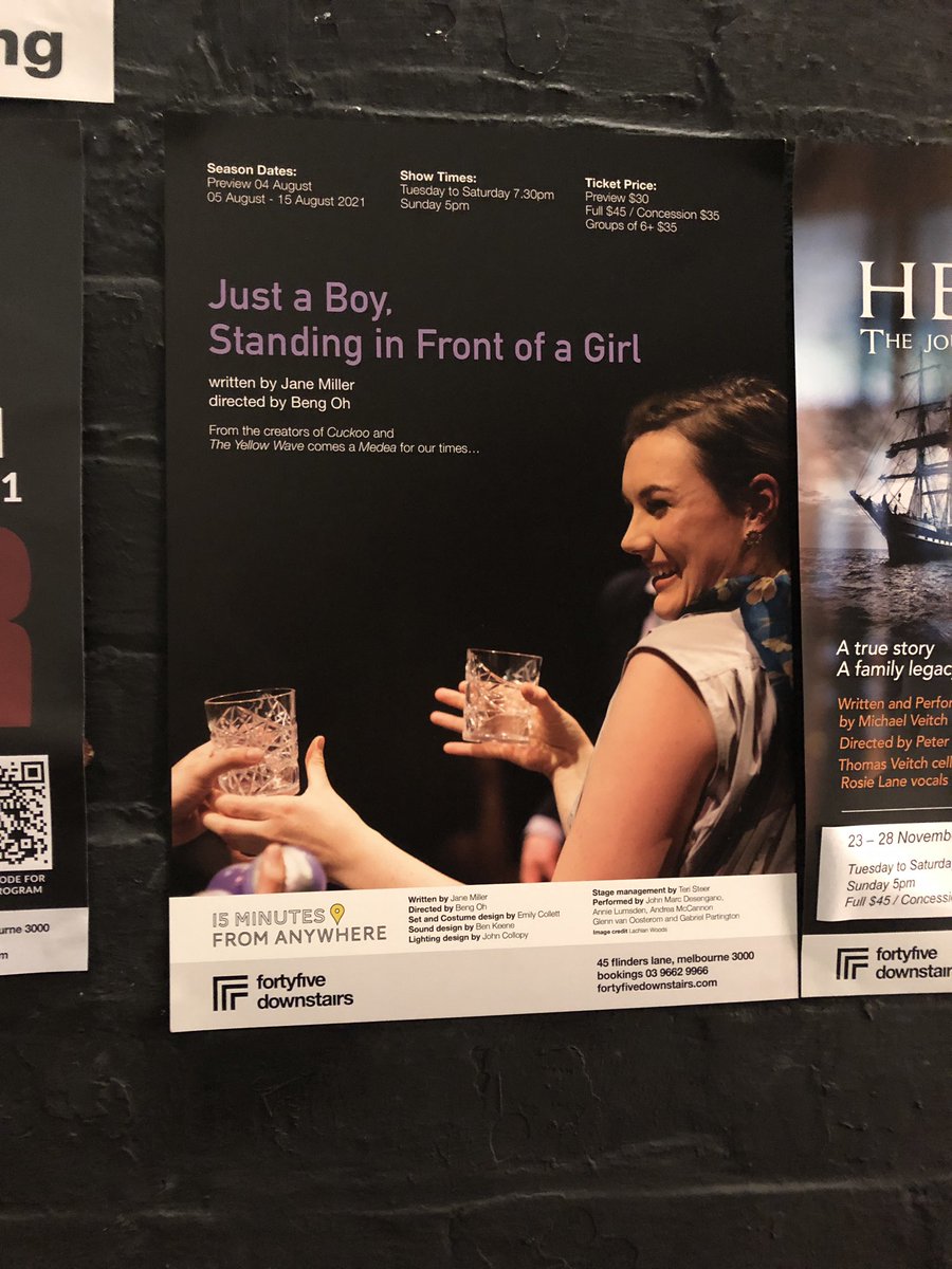 Jane Miller (@missjanem) on Twitter photo We open this little epic this week at <a href="/fortyfive_ds/">fortyfivedownstairs</a> . Excited for <a href="/15Min_Anywhere/">15 Min from Anywhere</a> that we get to bring this show to one of our favourite spaces.
fortyfivedownstairs.com/event/just-a-b⦠#justaboystandinginfrontofagirl We open this little epic this week at <a href="/fortyfive_ds/">fortyfivedownstairs</a> . Excited for <a href="/15Min_Anywhere/">15 Min from Anywhere</a> that we get to bring this show to one of our favourite spaces.
fortyfivedownstairs.com/event/just-a-b⦠#justaboystandinginfrontofagirl