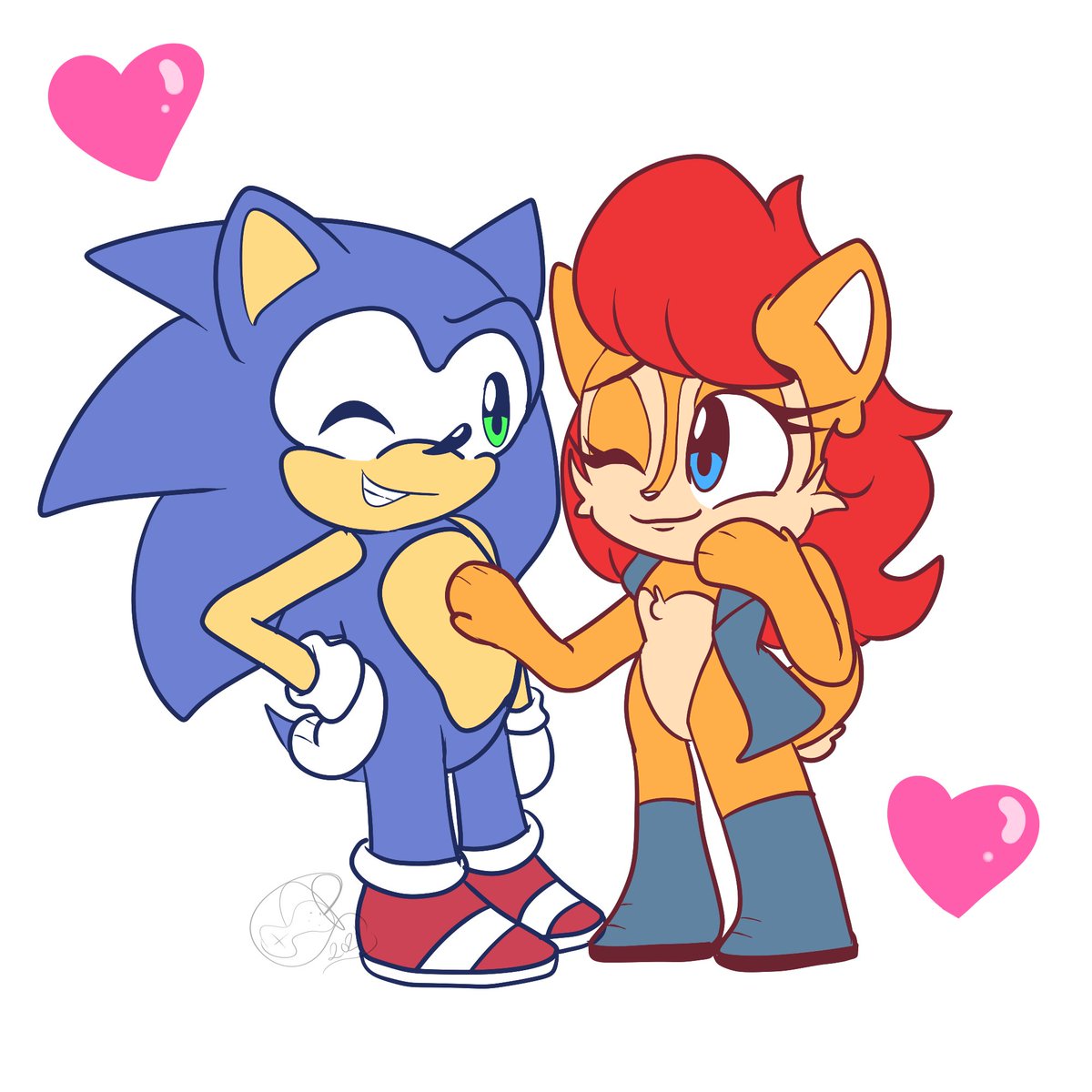 ;3; chibis #Sonally #SonicTheHedgehog #shipping #sallyacorn #fanart.