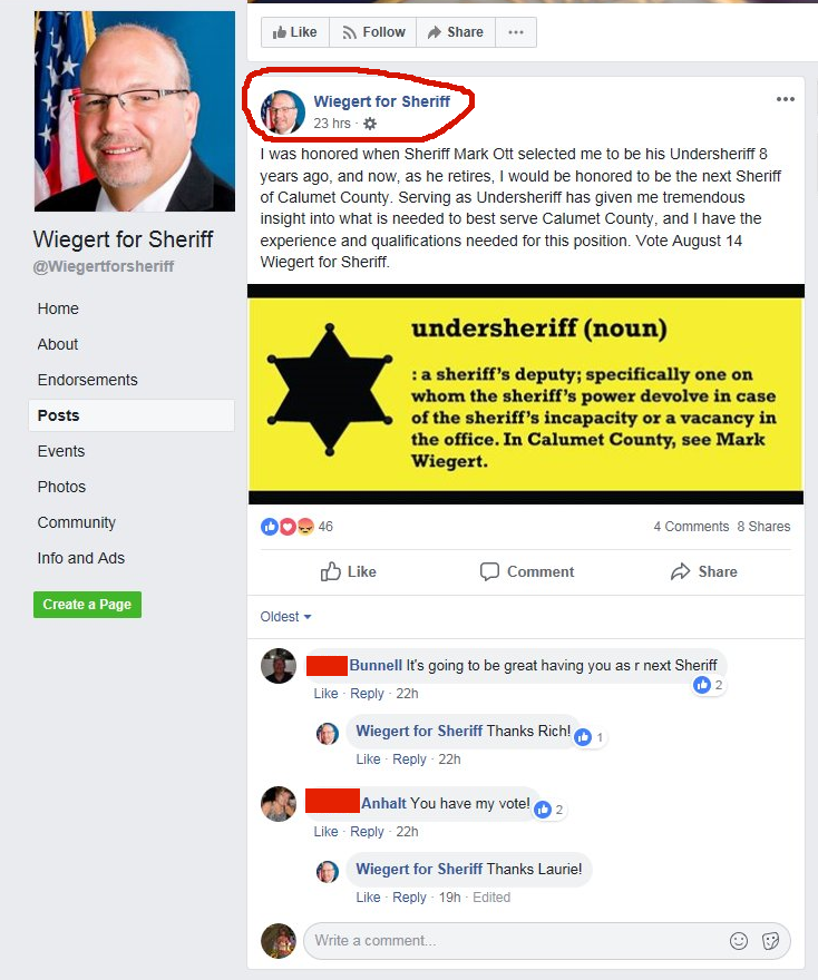 Jynxthinx's tweet photo. @GovEvers @Tony4WI @LGMandelaBarnes #DirtySheriff #ViewpointDiscrimination #WiegertViolatedMyRights Wiegert for sheriff on Facebook, I gave my viewpoint to the community, vote for Hebl & why. 3 hours later Wiegert Deleted my viewpoint, blocked me from seeing & commenting, as he did to others. #PerverseWIOfficials https://t.co/wdNk0C2IuB