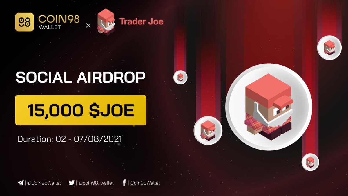 Coin98 Super Wallet (@coin98_wallet) on Twitter photo 🔥1️⃣5️⃣0️⃣0️⃣0️⃣ $JOE AIRDROP🔥
🤜 1️⃣0️⃣0️⃣ lucky wallets
⏰02-07/08/2021
Simple tasks - Join now 👇
💠Follow <a href="/coin98_wallet/">Coin98 Super Wallet</a> & @traderjoe_xyz
💠Retweet, like & tag 3 friends with #JOE #C98 #Coin98Wallet
Drop your QR Code of Coin98 Avalanche C-Chain Wallet Address here. 🔥1️⃣5️⃣0️⃣0️⃣0️⃣ $JOE AIRDROP🔥
🤜 1️⃣0️⃣0️⃣ lucky wallets
⏰02-07/08/2021
Simple tasks - Join now 👇
💠Follow <a href="/coin98_wallet/">Coin98 Super Wallet</a> & @traderjoe_xyz
💠Retweet, like & tag 3 friends with #JOE #C98 #Coin98Wallet
Drop your QR Code of Coin98 Avalanche C-Chain Wallet Address here.