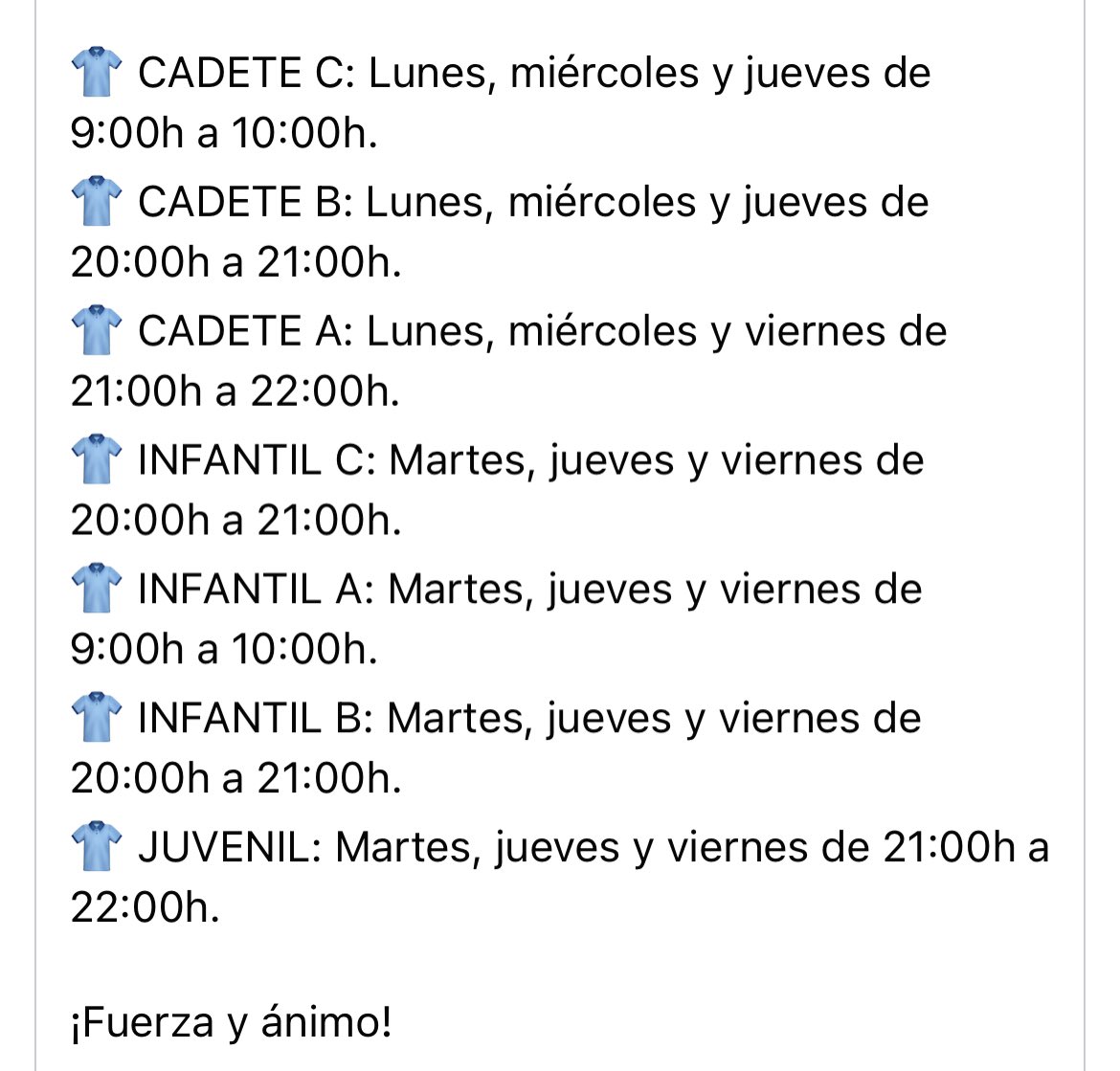⚽️ENTRENAMIENTOS FÚTBOL 11⚽️

Hoy mismo comienzan los entrenamientos de las categorías de fútbol 11. Aquí les dejamos días y horarios de la primera semana, que tendrán lugar en el Campo de Fútbol El Trovador. 

¡Fuerza y ánimo!