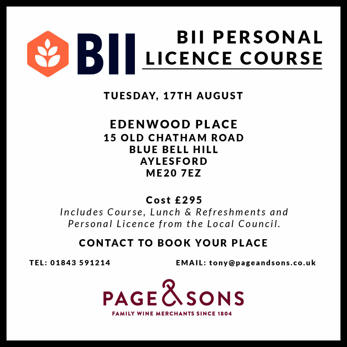pageandsons's tweet photo. BII Personal Licence Course with Page &amp; Sons - https://t.co/nrZ1of06WI https://t.co/uOgYe5hQCF