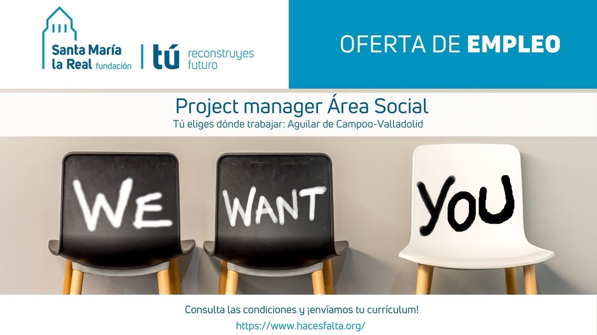 📢 Nueva #OFERTADEEMPLEO 📢
¡Buscamos #ProjectManager para #ÁreaSocial!
¡Consulta las condiciones en <a href="/hacesfalta/">hacesfalta</a> y envíanos tu c.v.! Es una única oferta, tu eliges dónde prefieres trabajar:
- Aguilar de Campoo 👉 bit.ly/ProjectManager…
- Valladolid 👉 bit.ly/ProjectManager…
