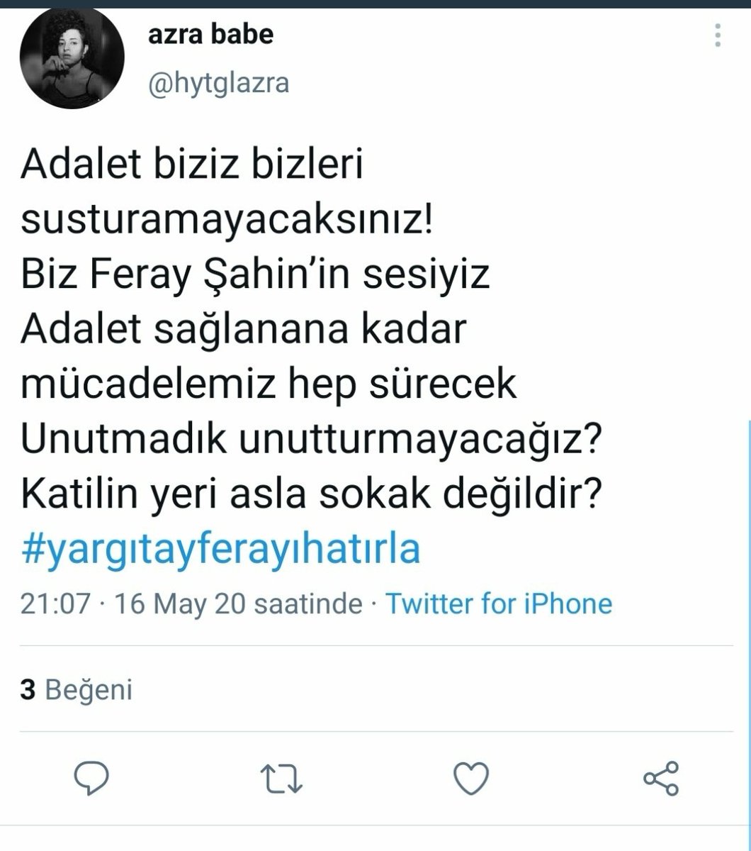 Arkadaşımız başka canlar için tweet atıyordu biz arkadaşımız için peki sonra ...

#AzraGülendamHaytaoğlu
