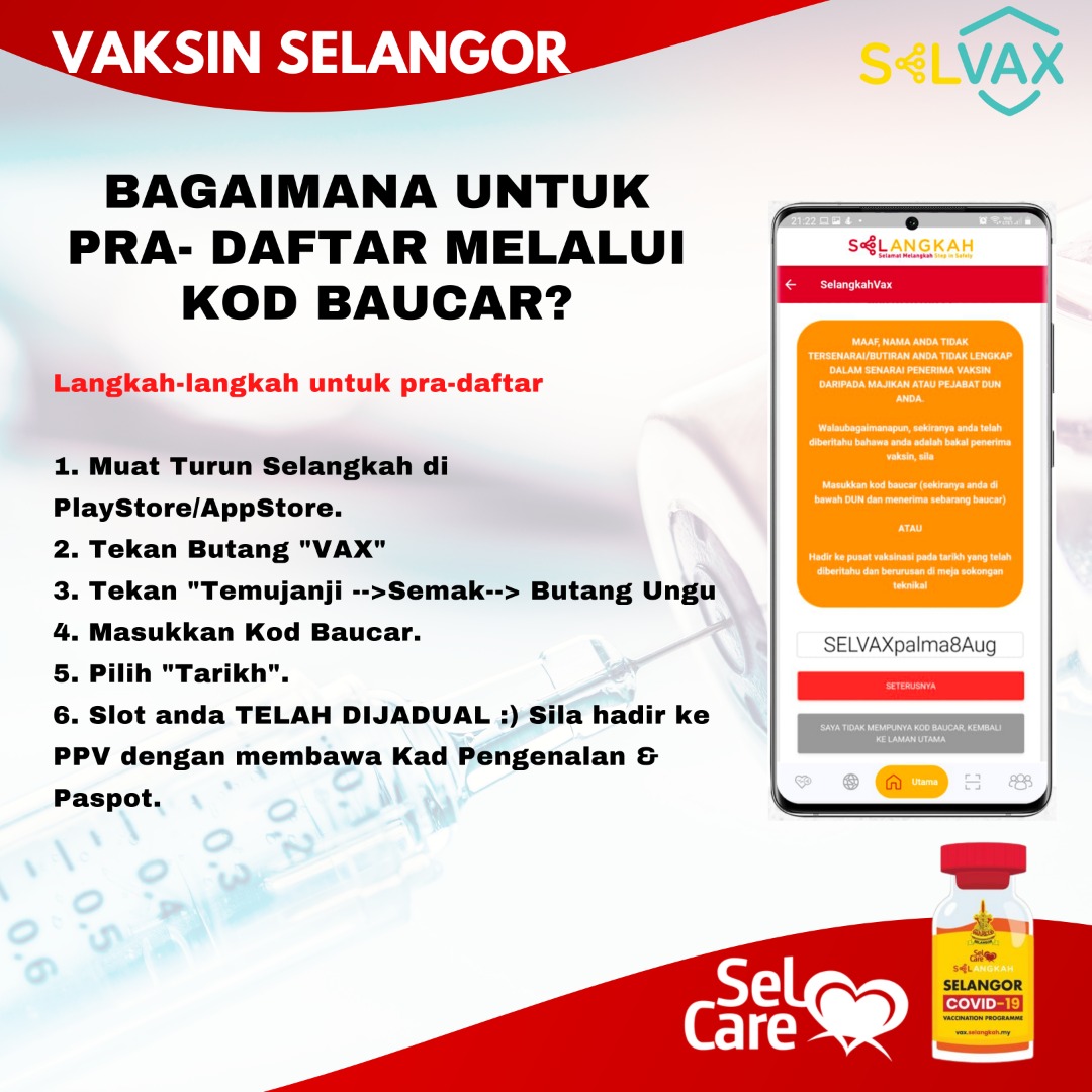 Selangkah_MY's tweet photo. Program Vaksinasi Covid-19 kerajaan negeri Selangor kini dibuka secara pra-pendaftaran "Walk-In" bagi mempercepatkan sasaran pencapaian imuniti kelompok.✨

Sila rujuk infografik berikut untuk maklumat lanjut. 

#Selangkah #StaySafeWithSelangkah #VaksinSelangor  #SelVAX #Selcare https://t.co/LKY14rz45c