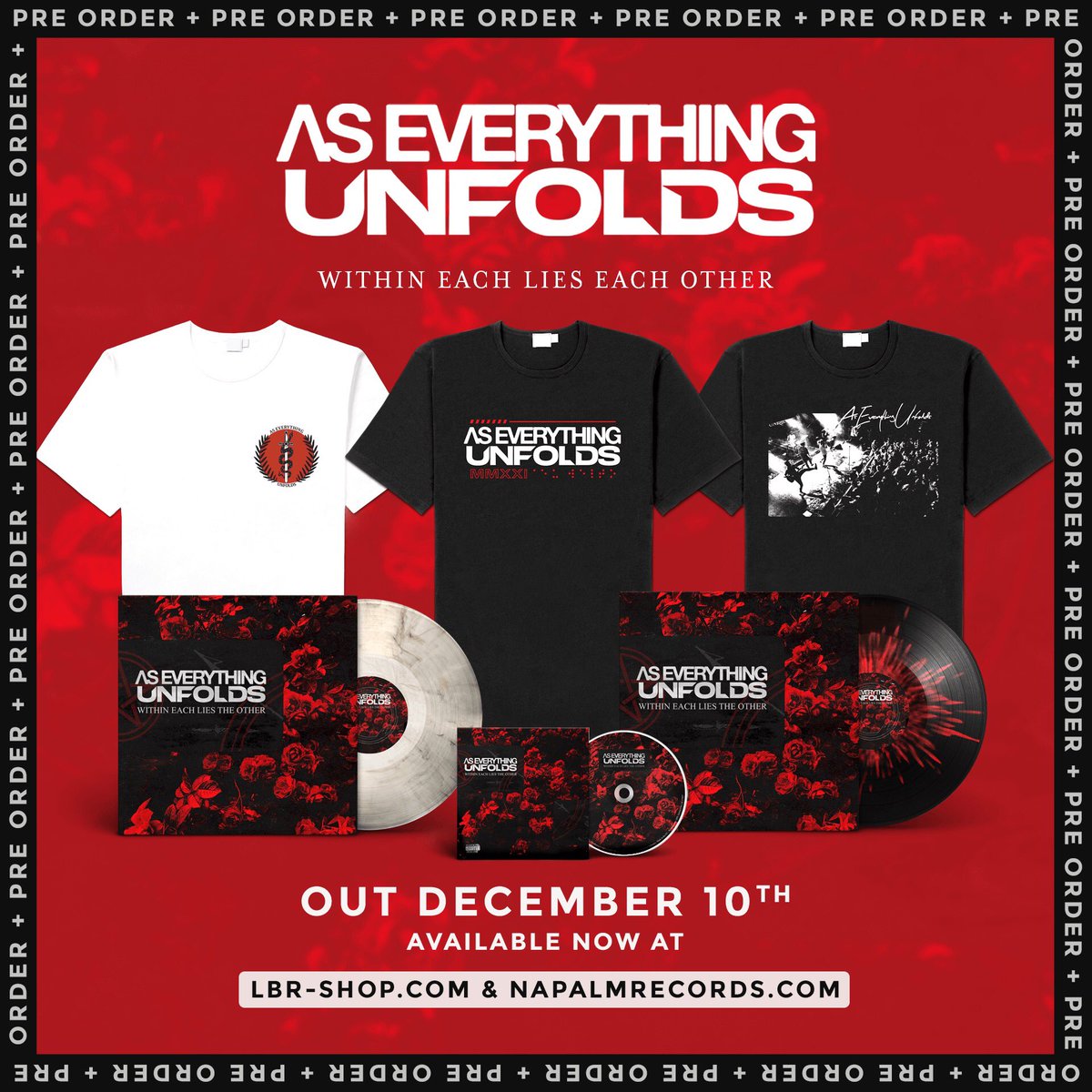 As Everything Unfolds (@aeuofficial) on Twitter photo We’re so excited to announce that our debut album ‘Within Each Lies The Other’ is now available to pre order on vinyl! 🌹
Bundles available via Long Branch Records. Exclusive variant available via <a href="/NapalmRecords/">Napalm Records</a>
smarturl.it/aeu_welto We’re so excited to announce that our debut album ‘Within Each Lies The Other’ is now available to pre order on vinyl! 🌹
Bundles available via Long Branch Records. Exclusive variant available via <a href="/NapalmRecords/">Napalm Records</a>
smarturl.it/aeu_welto