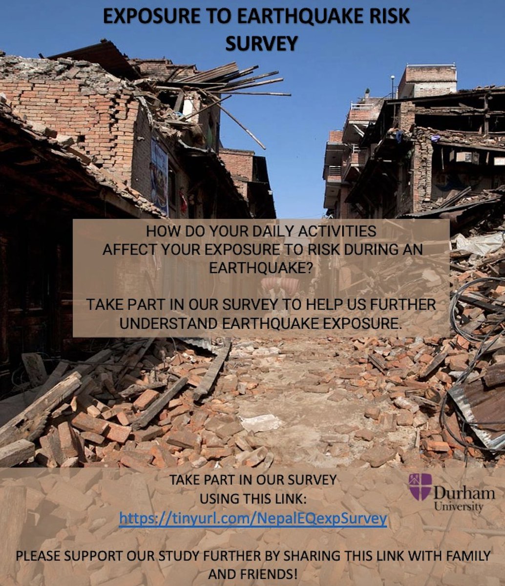 We need your help! How do daily activities change exposure to earthquakes? Please take part in our short survey on daily routines in Nepal: tinyurl.com/NepalEQexpSurv… <a href="/NSETNepal1/">NSET - Nepal</a> @preawasthi <a href="/sumitbeatles/">Sumit Dugar</a> <a href="/NDRRMA_Nepal/">NDRRMA</a> <a href="/YILabNepal/">Youth Innovation Lab</a> <a href="/ShobhanaGP/">Shobhana Gurung Pradhan</a> <a href="/soscbaha/">Social Science Baha</a> <a href="/sshneiderman/">Sara Shneiderman</a> <a href="/KatieOven/">Katie Oven</a>