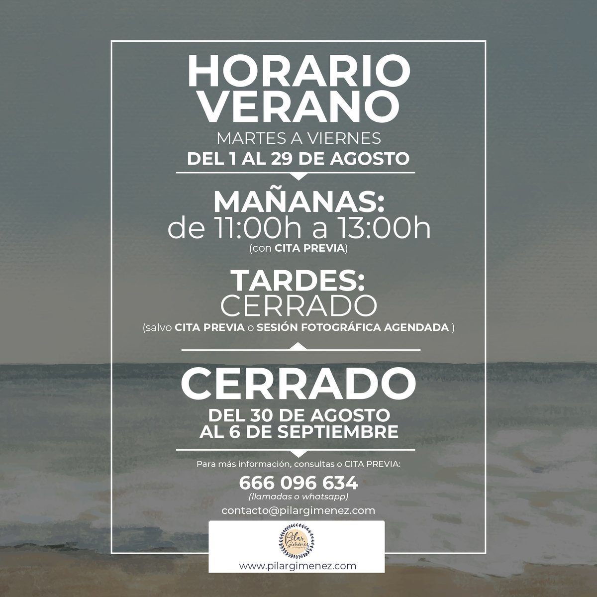 pilargimenezpho's tweet photo. ✅ ¡¡HORARIO DE VERANO 2021 Y VACACIONES!!
CITAS PREVIAS + INFO
👇👇👇 
📲 Telf. +  whatsapp: 666 096 634 
📩 E-mail: contacto@pilargimenez.com 
🌐 Web: https://t.co/iJPRRBoJyP
.
.
.
#Vacaciones2021 #fotografía #diseñografico #app #web   #communitymanage #pilargimenezphotography https://t.co/RhPPUdhzKQ