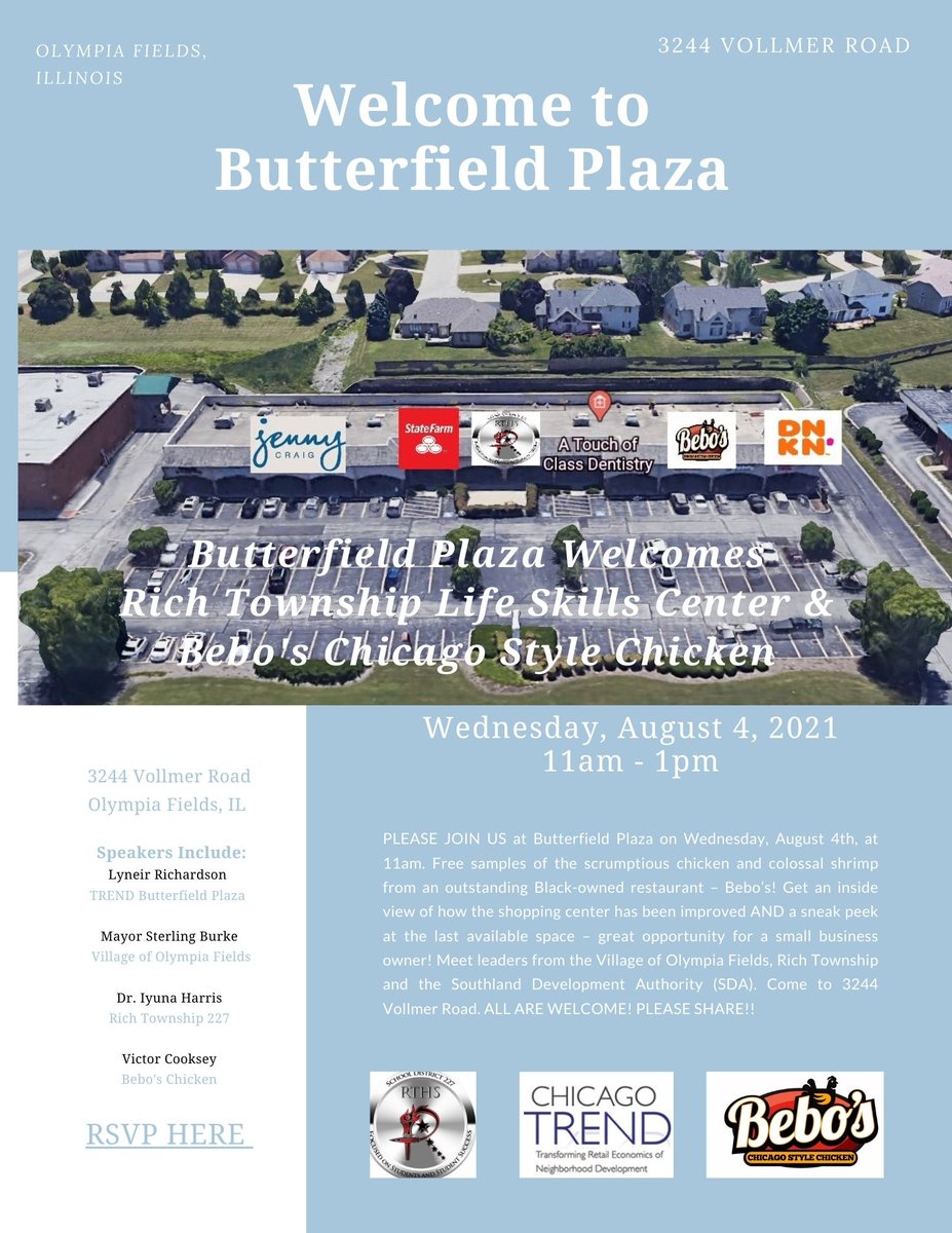 TransformUrban's tweet photo. Welcome to Butterfield Plaza in Olympia Fields, Illinois @RichTownshipHS Life Skills Center & Bebo's Chicken. Join Us Wed. Aug 4th 11am. @KrazyHogBBQ @OFCCClubhouse @Governors_State #Bebo'sRefreshments #education #EcomonicDevelopment ALL WELCOME!! https://t.co/97drulOMkA