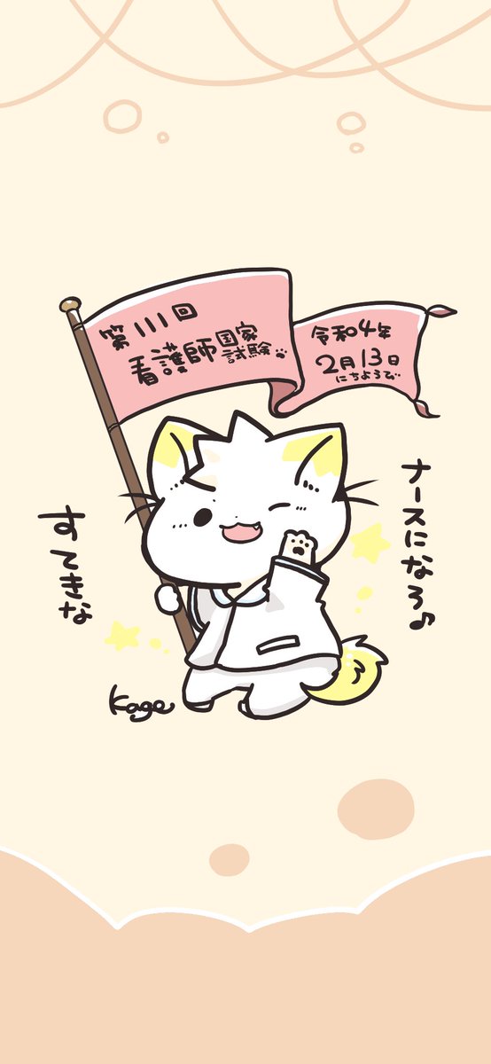 看護国試おうえん待ち受け🐱✨
今年の看護師国家試験は2/13に決定👊
第111回看護師国家試験
令和4年(2022年)2月13日(日)
僕は看護学生のとき全く実感湧かなかったのに日付が決まったときに「これ頑張ったらへっぽこな自分でも看護師になれるのか…すごいな」と思ったりしたので今年なみんなを応援📣 