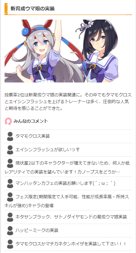تويتر ウマ娘攻略 Gamewith على تويتر ハーフアニバーサリー予想結果発表 先月 ハーフアニバーサリーに期待するものを皆さんに回答頂きましたが 集計が済んだので記事にまとめてみました 8 24のハーフアニバーサリーまであと少し どんなキャンペーンが来る