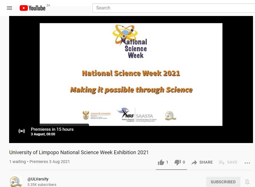 Few hours to go until the premiere of <a href="/ULvarsity/">University of Limpopo</a> ‘s #NSW2021  virtual exhibition! To view the exhibition, kindly visit the university’s YouTube channel at youtube.com/channel/UCoKJA…