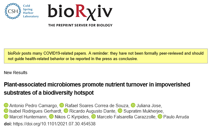 Just posted on #biorxiv !
"Plant-associated microbiomes promote nutrient turnover in impoverished substrates of a biodiversity hotspot"

biorxiv.org/content/10.110…