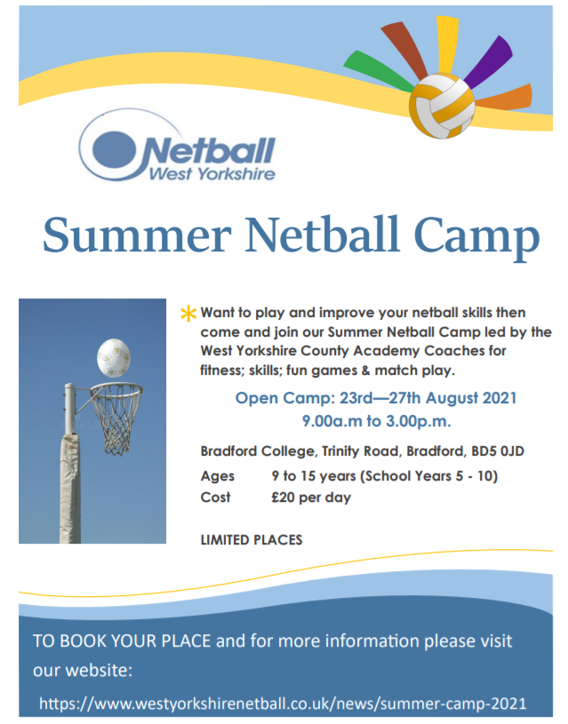 After our hugely successful #netball camp in June, we're offering 9-15 year-olds another #summer camp this August!

The Summer Camp will take place every day between Monday 23 – Friday 27 August (9am and 3pm) <a href="/BradfordCollege/">Bradford College</a>. Just £20 per day. Book now!
westyorkshirenetball.co.uk/news/summer-ca…