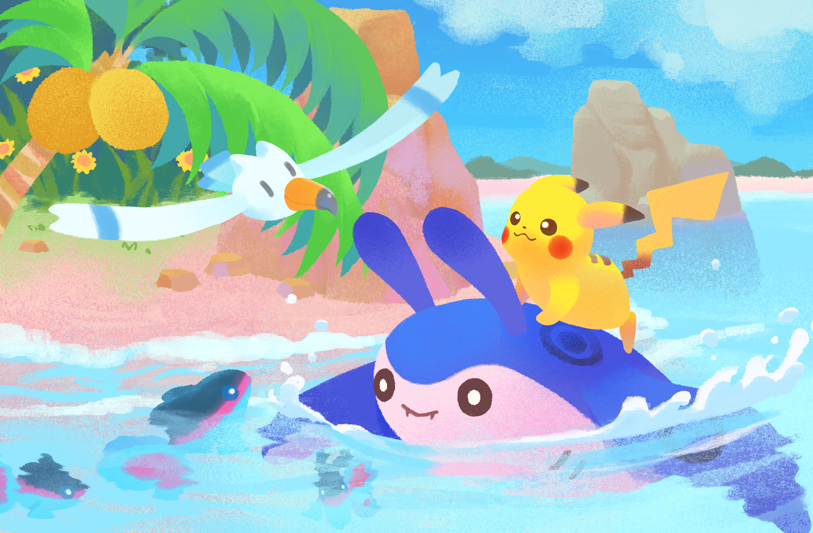アオイモリ マンタインに乗るピカチュウ ピカチュウ マンタイン Pokemon Newポケモンスナップ ポケモンイラスト ポケモン絵描きさんと繋がりたい T Co Ai5g6q9wry Twitter
